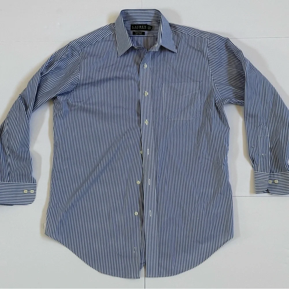 Polo Ralph Lauren Mens Classic Button Up Shirt Blue Striped 15.5 32/33 - Picture 1 of 4